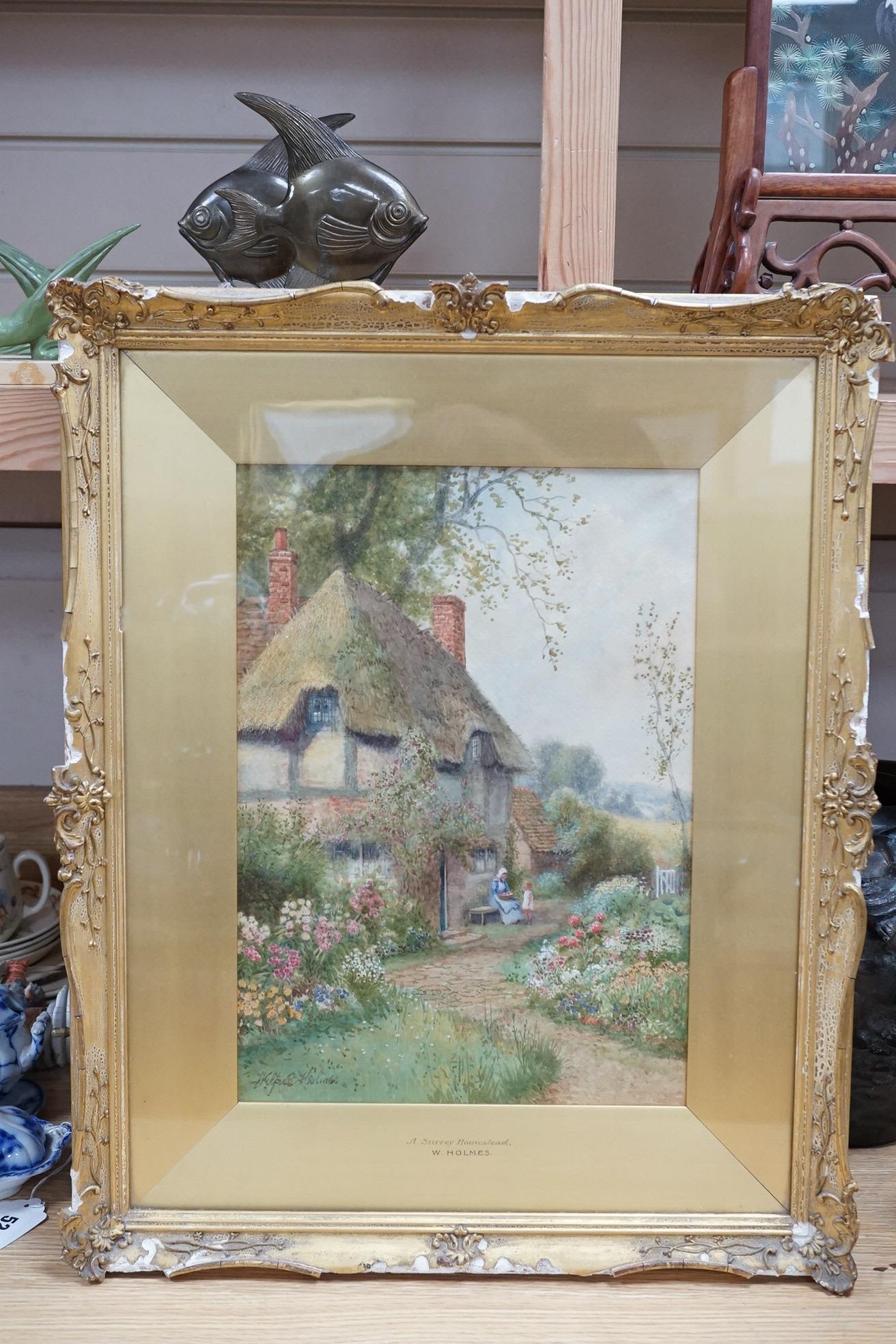 W. Holmes, watercolour, A Surrey Homestead, signed, gilt framed, 34 x 24cm. Condition - fair/good